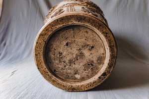 青花釉里红镂雕狮子穿花卉纹大梅瓶