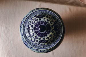 青花海水翼龙缠枝花卉纹盖罐